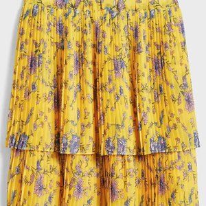 Banana Republic Pleated Floral Print Tiered Fit-and-Flare Skirt, Yellow S